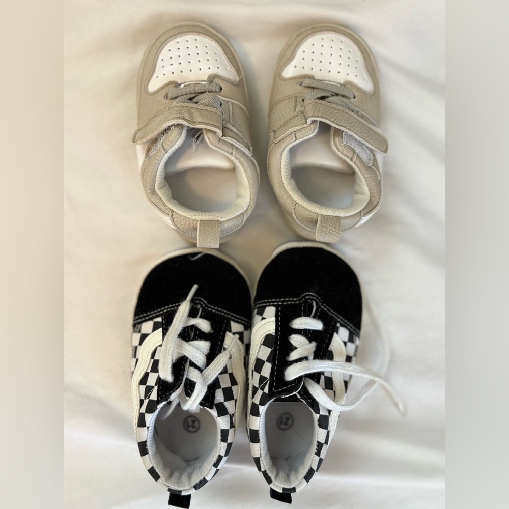 Stylish Kids Sneakers - Black and White Checkered & Beige